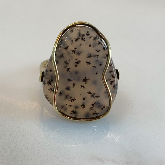 Spectacular Translucent Dendritic Agate Ring 14k Solid Gold (6.5) - Picture 10 of 16